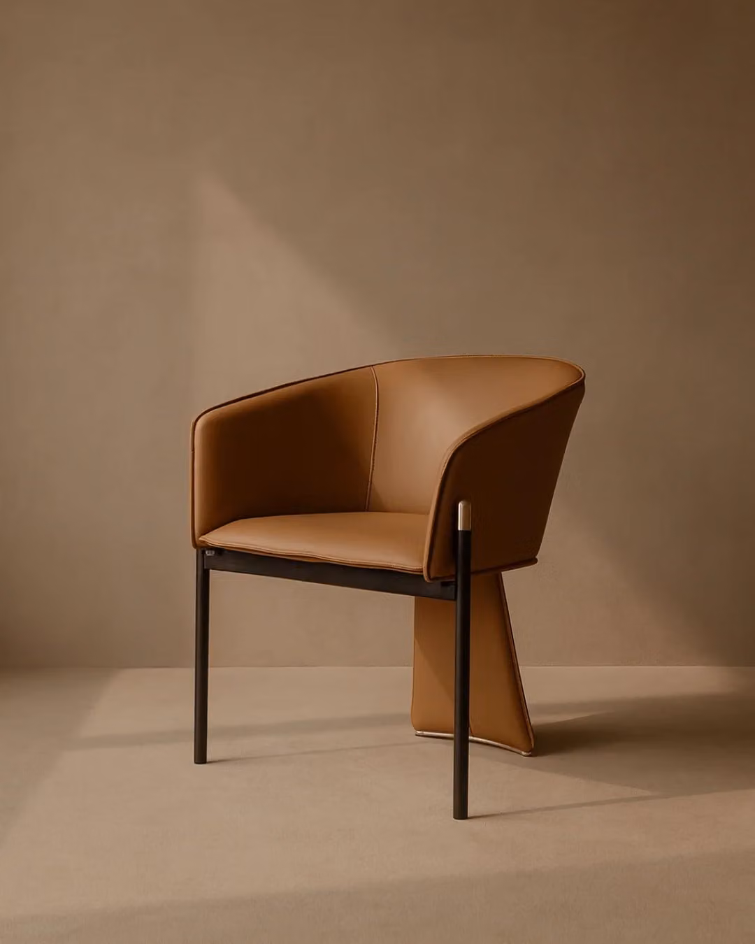 Tommy Franks Modern Dining Chair Set of 2 in Brown Synthetic Leather with Black and Gold Metal Accents