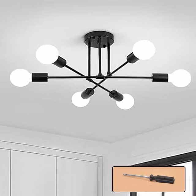 Hinsinc Industrial LED Ceiling Light Chandelier in Black with Glass Shade and E27 Fitting