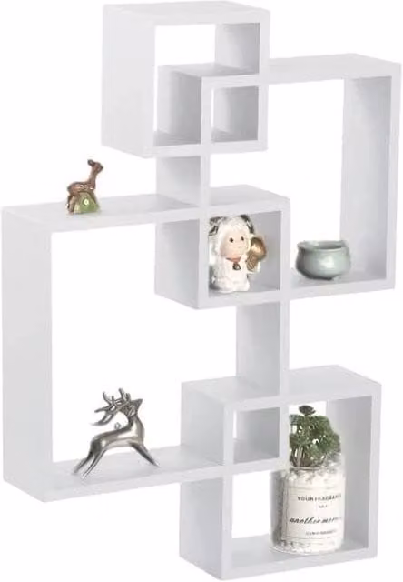 FORGEVIO White Modern Geometric Cube Wall Mounted Shelf Set with Matt Finish