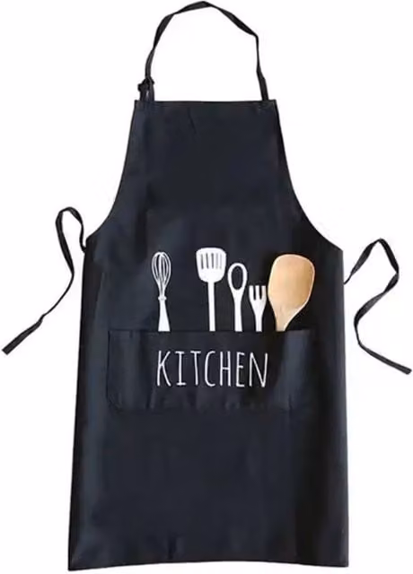 KDMD Poly Kitchen Baking and BBQ Apron with Printed Design in Black, W: 55 cm, H: 72 cm