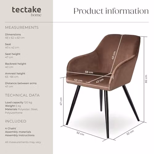tectake Set of 4 Marilyn Dining Chairs in Brown Velvet with Black Metal Legs – 3