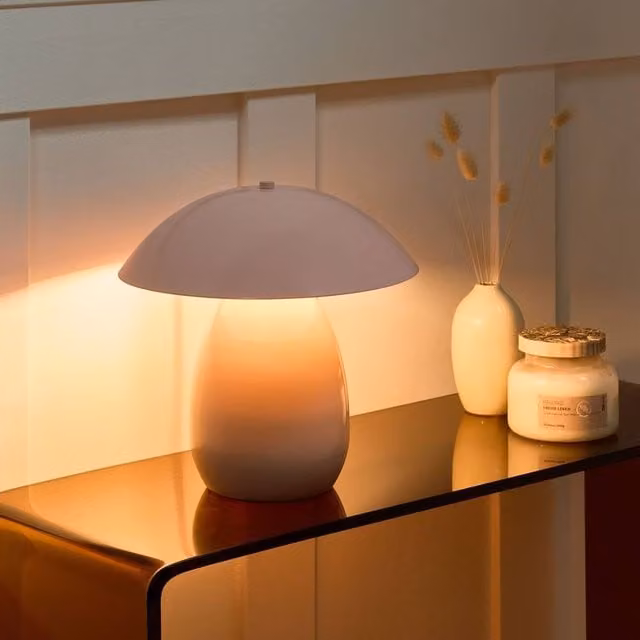 Wyld and Coco Pink Mushroom Table Lamp with Metal Base, Height: 30 cm