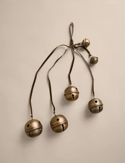 M&S Antique Brass Hanging Cascading Bells Christmas Decoration