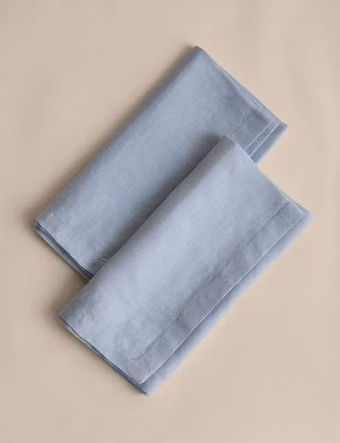 M&S Set of 2 Plain Blue Pure Linen Napkins
