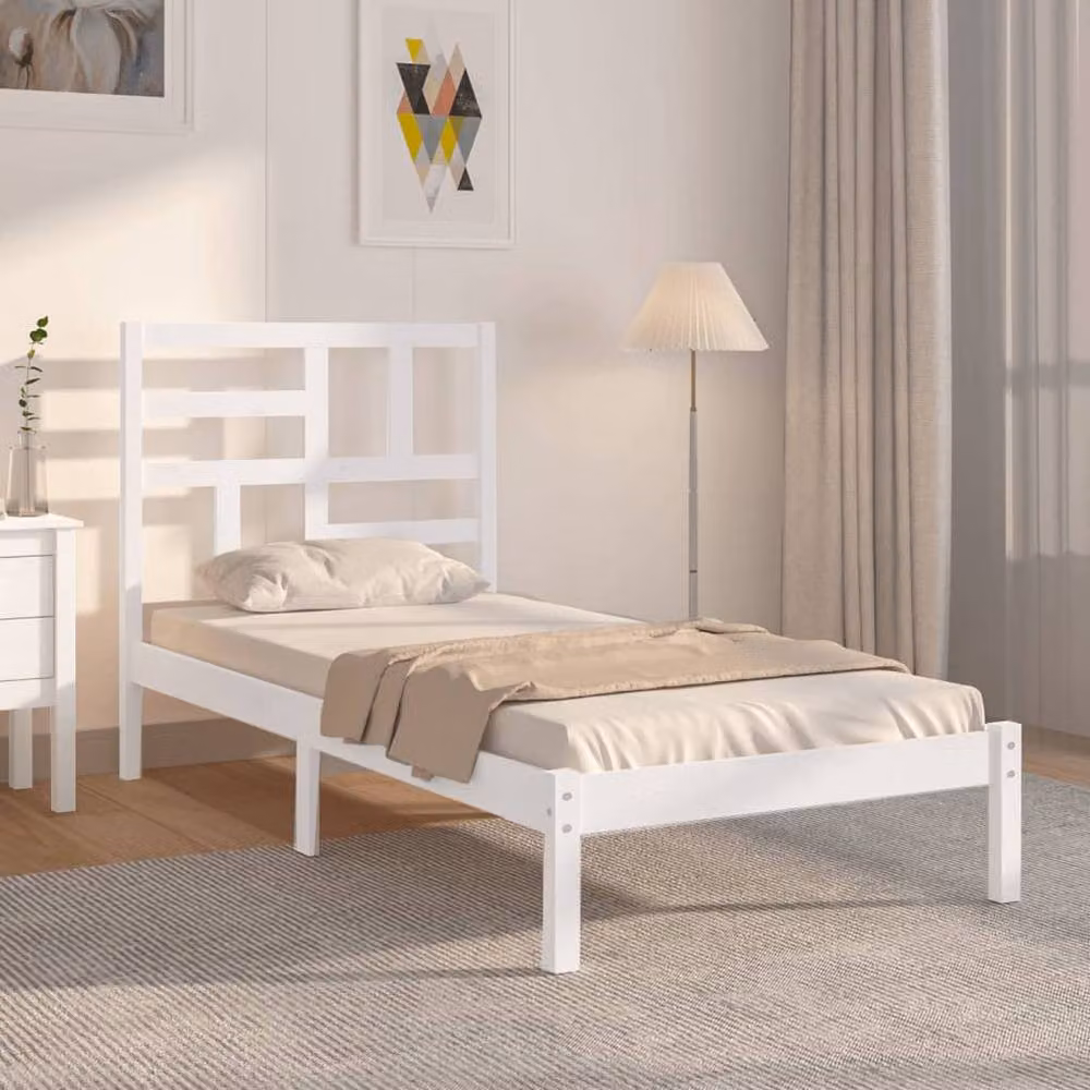 Berkfield Home White Solid Pine Wood Bed Frame W/D/H: 100 x 200 cm – 2