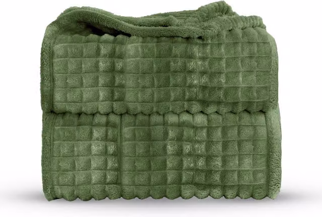 Velosso Green Waffle Pique Velvet Throw Blanket, W: 200 cm