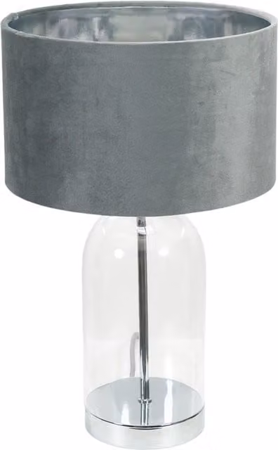 ValueLights Jessy Glass Table Lamp with Grey Velvet Shade and Chrome Inner Trim