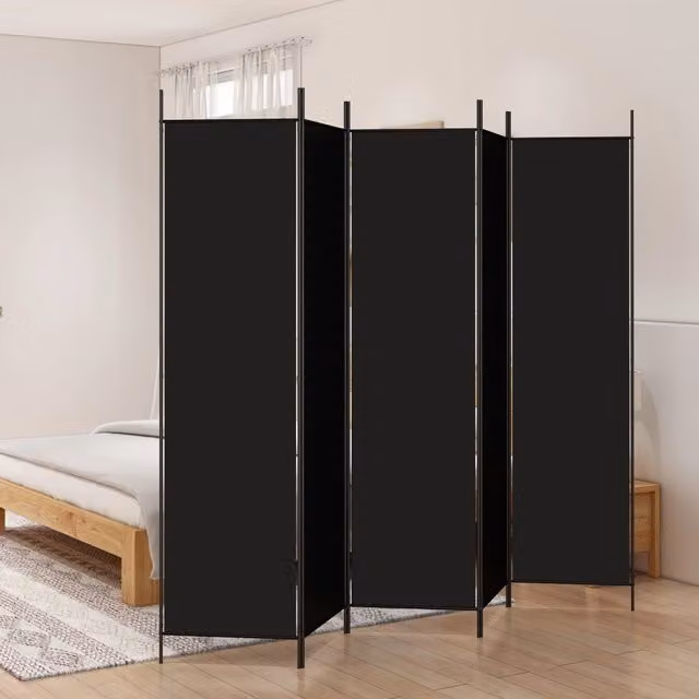 Berkfield Home 5-Panel Fabric Room Divider in Black, W: 250 cm, H: 200 cm – 1