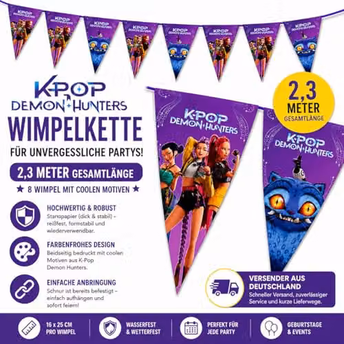 Procos K-pop Demon Hunters Purple Paper Bunting Garland for Children's Birthday Parties, Length: 230 cm – 3