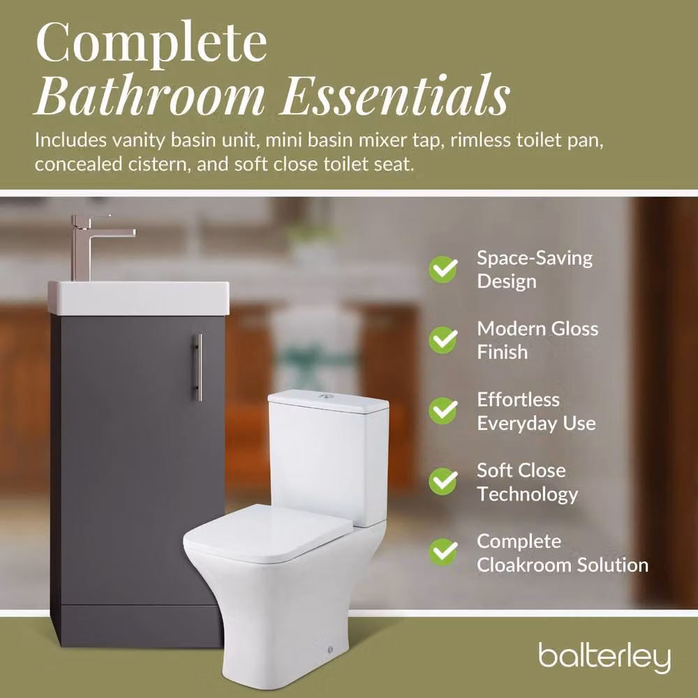 Balterley Gloss Grey Floor Standing Cloakroom Vanity Unit with Tap and Toilet – 5