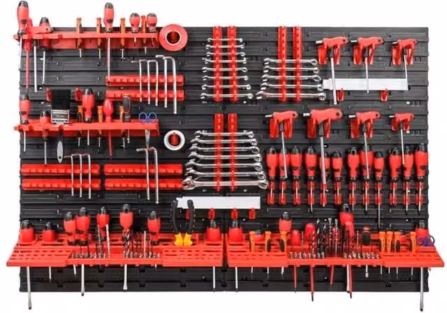 FLAVORA Wall Mounted Peg Board Set for Garage or Workshop in Red – 1