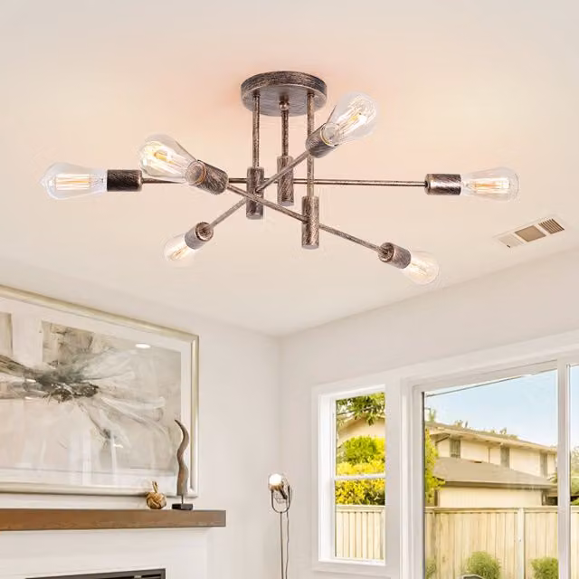 Garwarm 6-Light Sputnik Sphere Semi Flush Mount Chandelier in Bronze, Dimmable, 62 cm Diameter