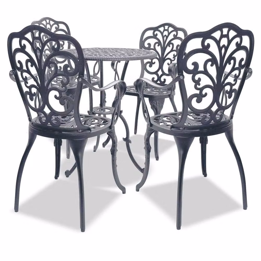 Centurion Supports BANGUI Cast Aluminium Bistro Set with Garden and Patio Table and 4 Chairs in Grey – 2