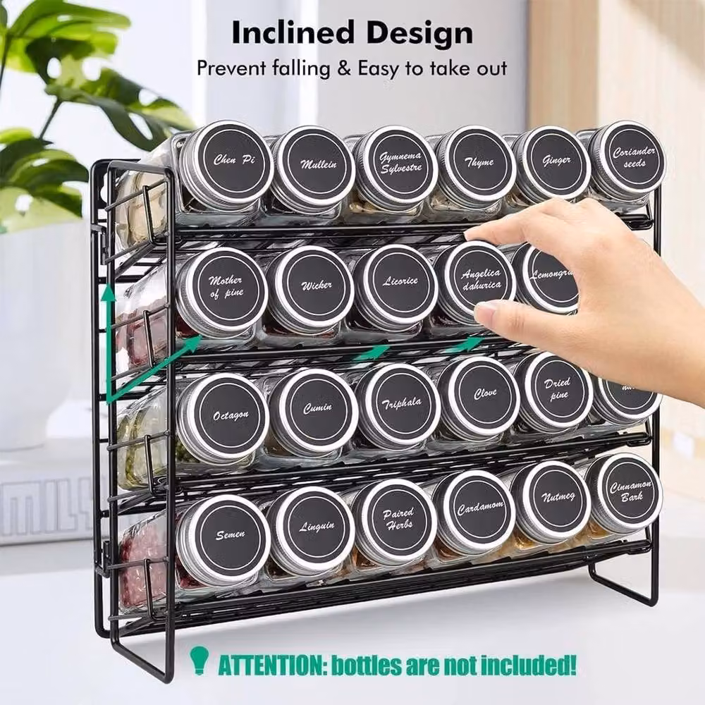 EONLION 4-Tier Wall Mounted Black Metal Spice and Herb Jar Rack, Width: 100 cm – 4