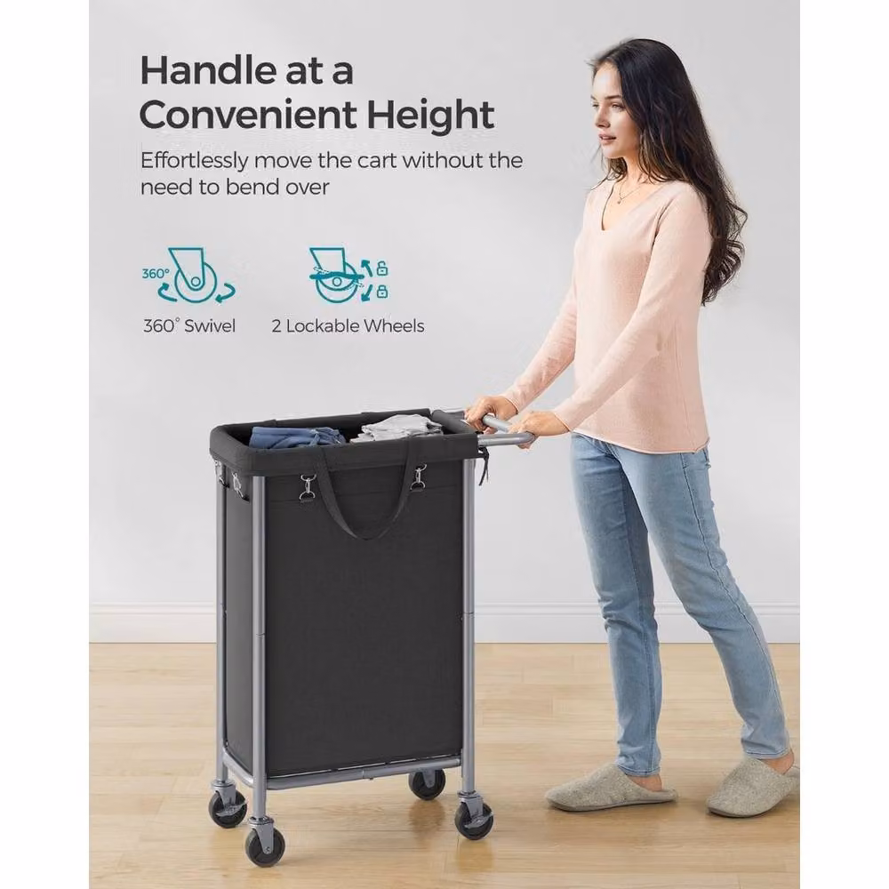 Kelvenix Black Laundry Basket on Wheels with Removable Fabric Bag and Handles – 3