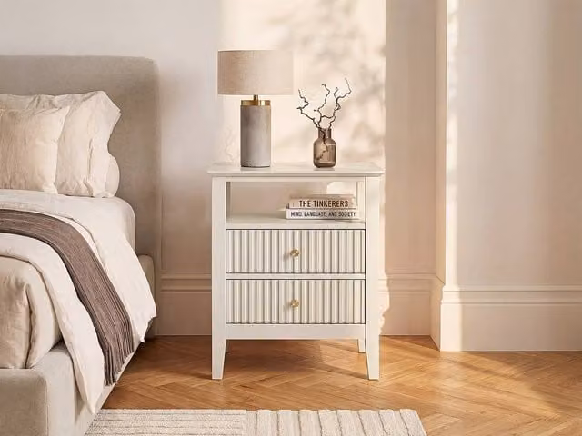 NIRIVA Set of 2 Modern Lacquered MDF Bedside Tables in Beige