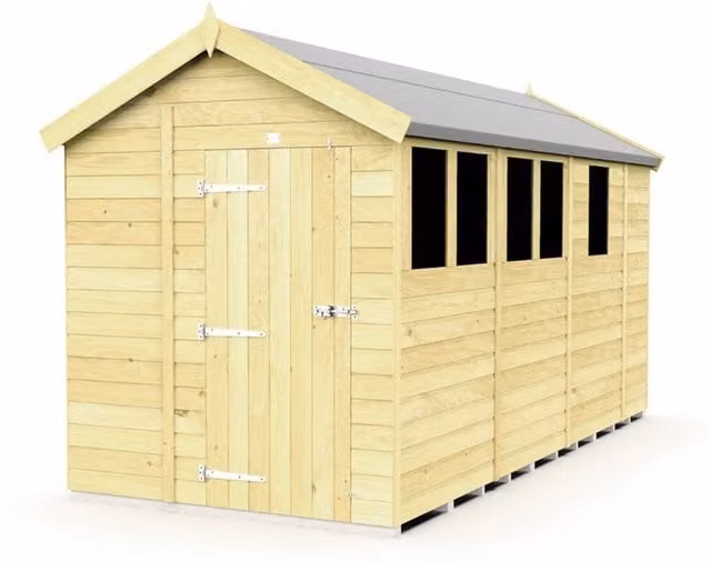 Buttercup Farm Brown Wooden Apex Shed with Single Door and Windows, W175 x D387 x H217 cm – 1