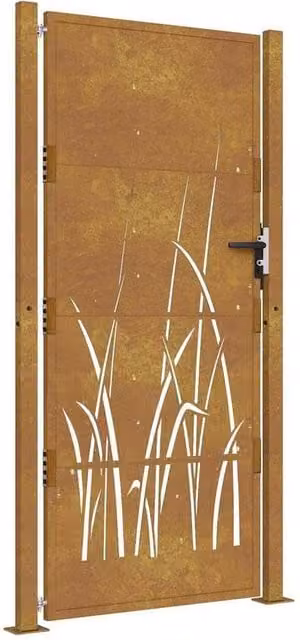 Berkfield Home Corten Steel Garden Gate with Grass Design in Brown, W: 105 cm, H: 180 cm
