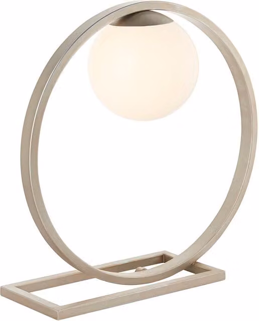 Loops Brushed Silver Table Lamp with Gloss Opal Glass Shade and Circular Hoop Design