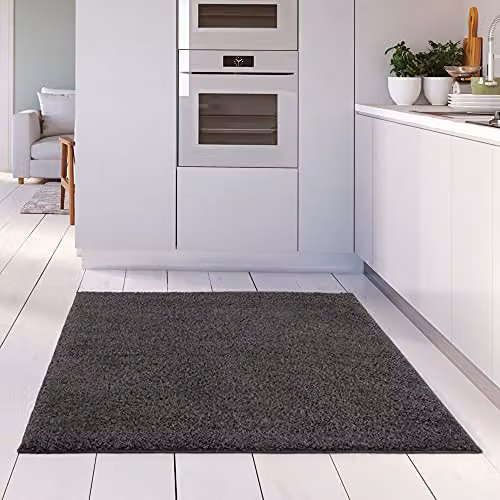 THE RUGS Grey Plain Shaggy Square Rug, W/D/H: 120 x 120 x 3 cm – 2
