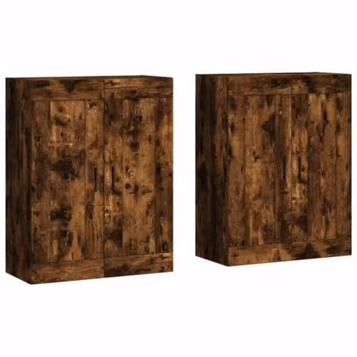 vidaXL Set of 2 Modern Wall Mounted Storage Cabinets in Smoked Oak, W/D/H: 90.0 x 26.25 x 34.0 cm – 1