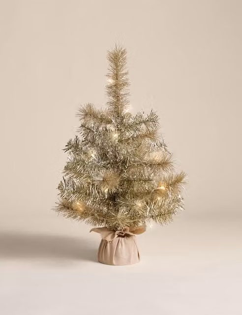 M&S Pre-Lit Champagne Tabletop Christmas Tree, Gold, Height: 45.72 cm