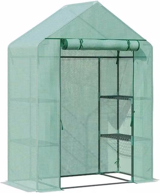 NESTLUNE Walk In Greenhouse Garden with Green PE Frame and Shelving, W/D/H: 100 x 100 x 195 cm – 1