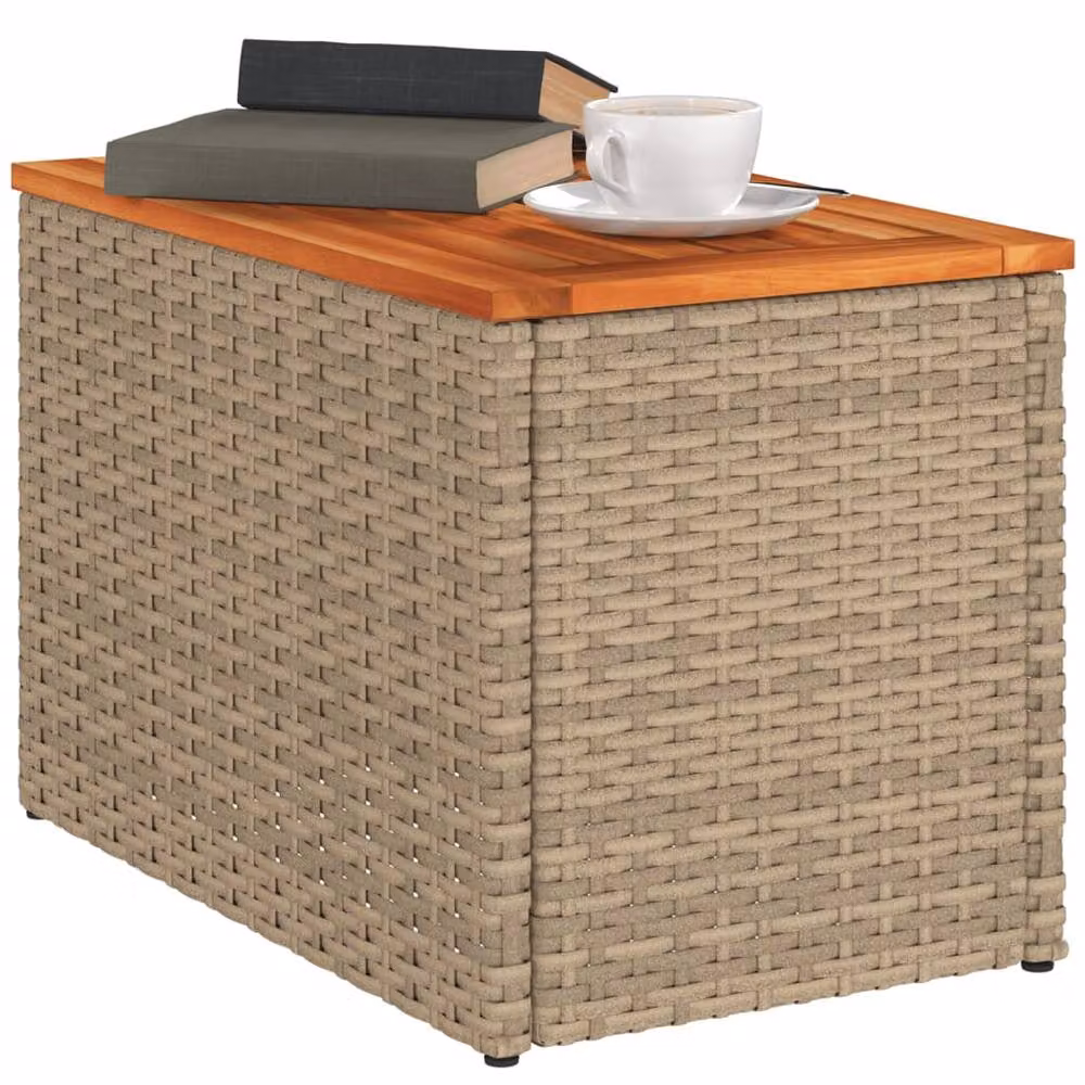 Berkfield Home Garden Side Tables 2pcs Beige Poly Rattan and Oiled Acacia Wood W/D/H: 55 x 34 x 37 cm – 4