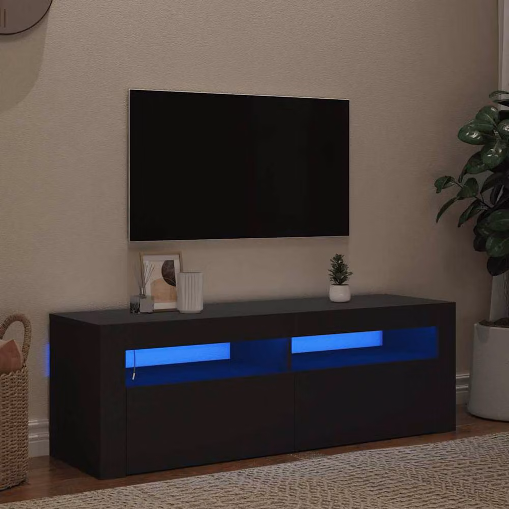 Berkfield Home Modern TV Cabinet with LED Lights in Matt Black, W/D/H: 120 x 35 x 40 cm – 2