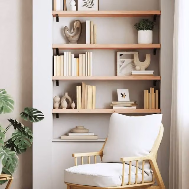 Berkfield Home Wall Shelf in Natural Untreated Solid Oak, W: 80 cm, D: 30 cm, H: 2-4 cm – 1