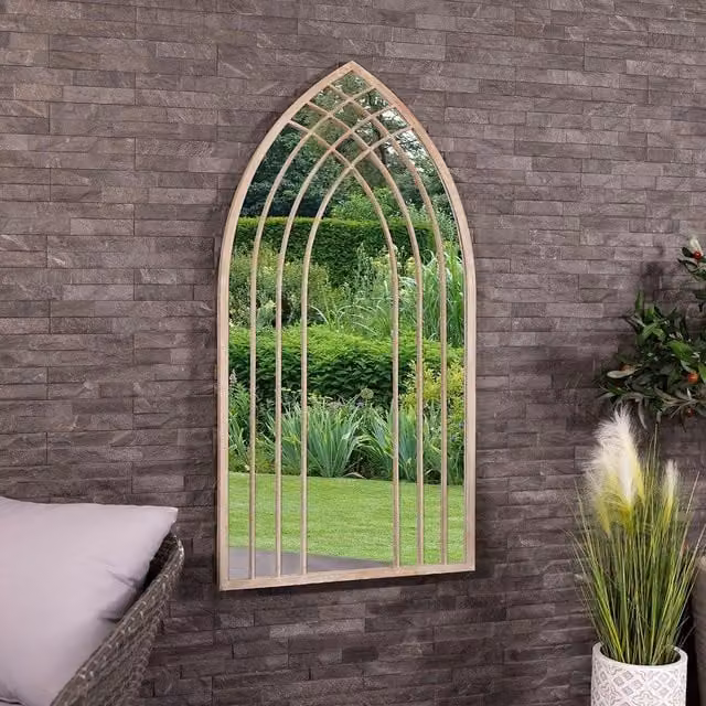 Charles Bentley Sandy Lisbon Arch Mirror, Weather Resistant Wall Mounted Metal Accent Mirror in Beige, H 125 x W 65 cm