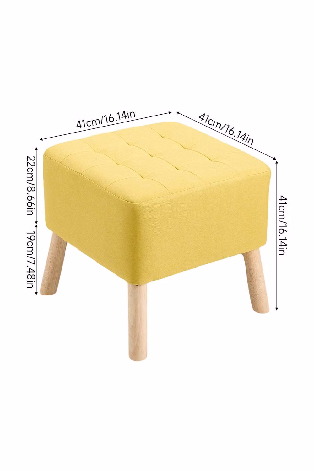 Living and Home Yellow Linen Upholstered Cube Footstool – 3
