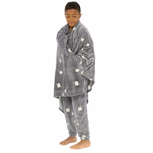 KAV Glow in the Dark Geometric Fleece Blanket for Children, Grey, W/D/H: 152 x 127 x 1 cm – 1