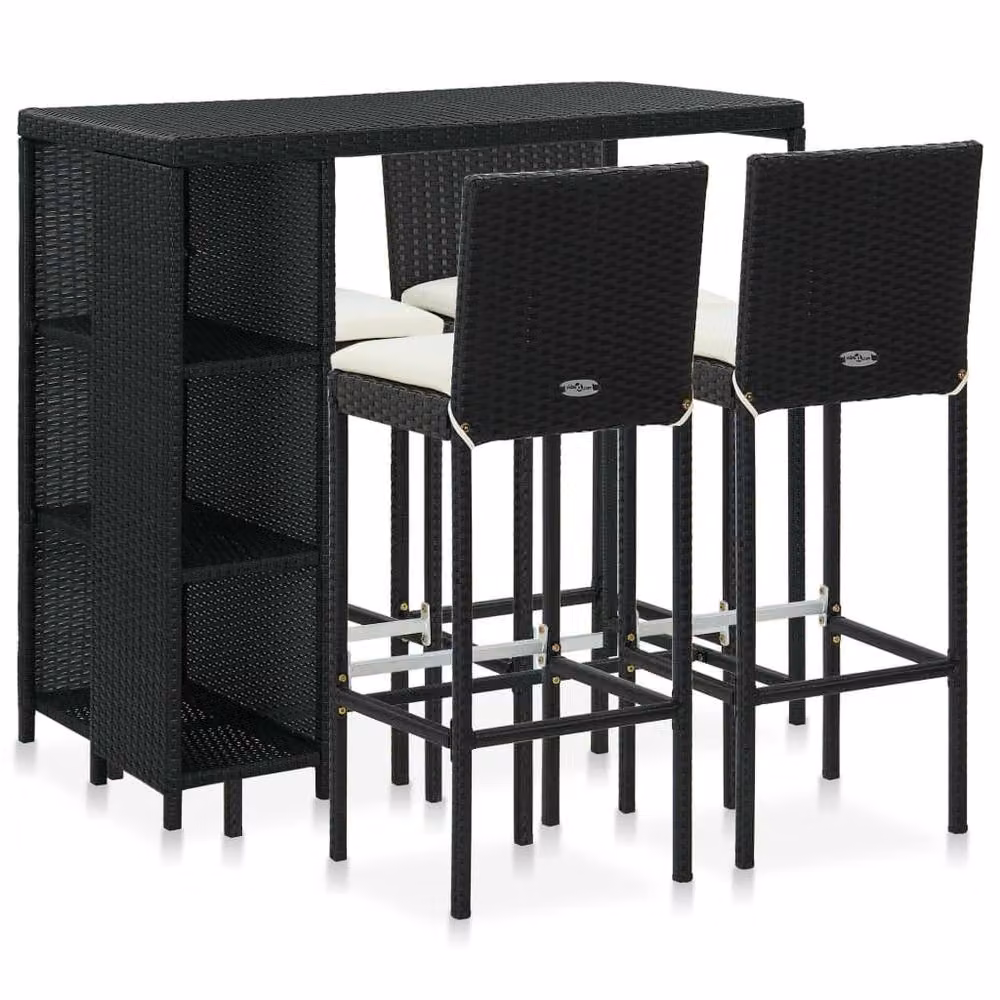 Berkfield Home 5 Piece Modern Poly Rattan Garden Bar Set with Cushions in Black