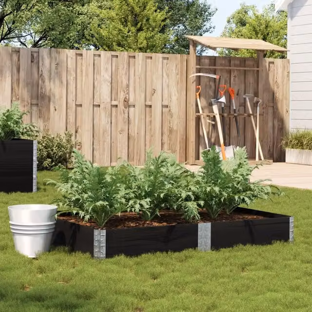 Berkfield Home Garden Black Wooden Raised Bed Planter with Galvanised Steel