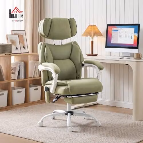 HOMCOM Modern Green Synthetic Leather Task Chair with Headrest and Armrests – 2