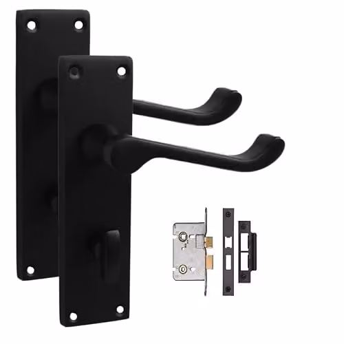 Golden Grace Victorian Scroll Bathroom Door Handles Set in Matt Black