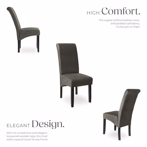 tectake Set of 6 Modern Dining Chairs with Faux Leather Covers and Wood Legs in Grey – 4