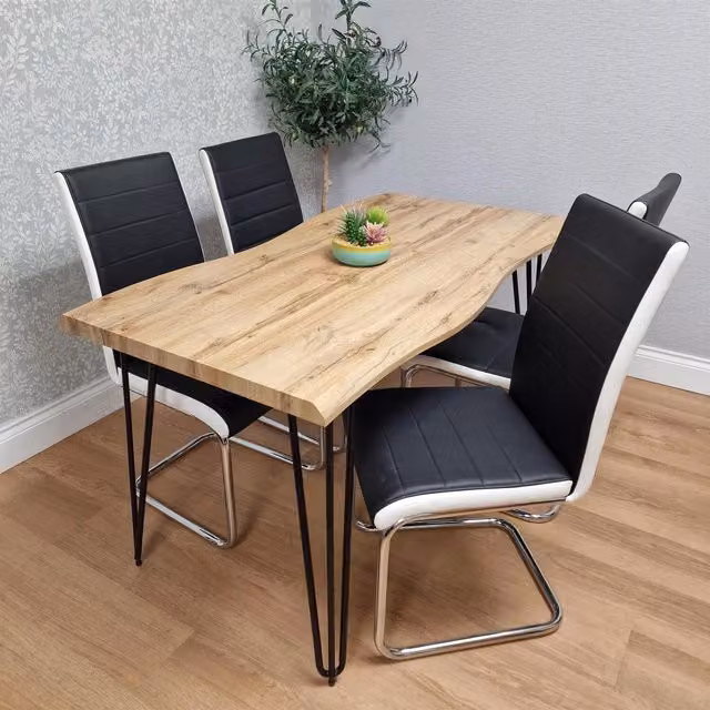 KOSY KOALA Rustic Dining Set with Rectangular Wood Table and 4 Black Faux Leather Chairs – 2