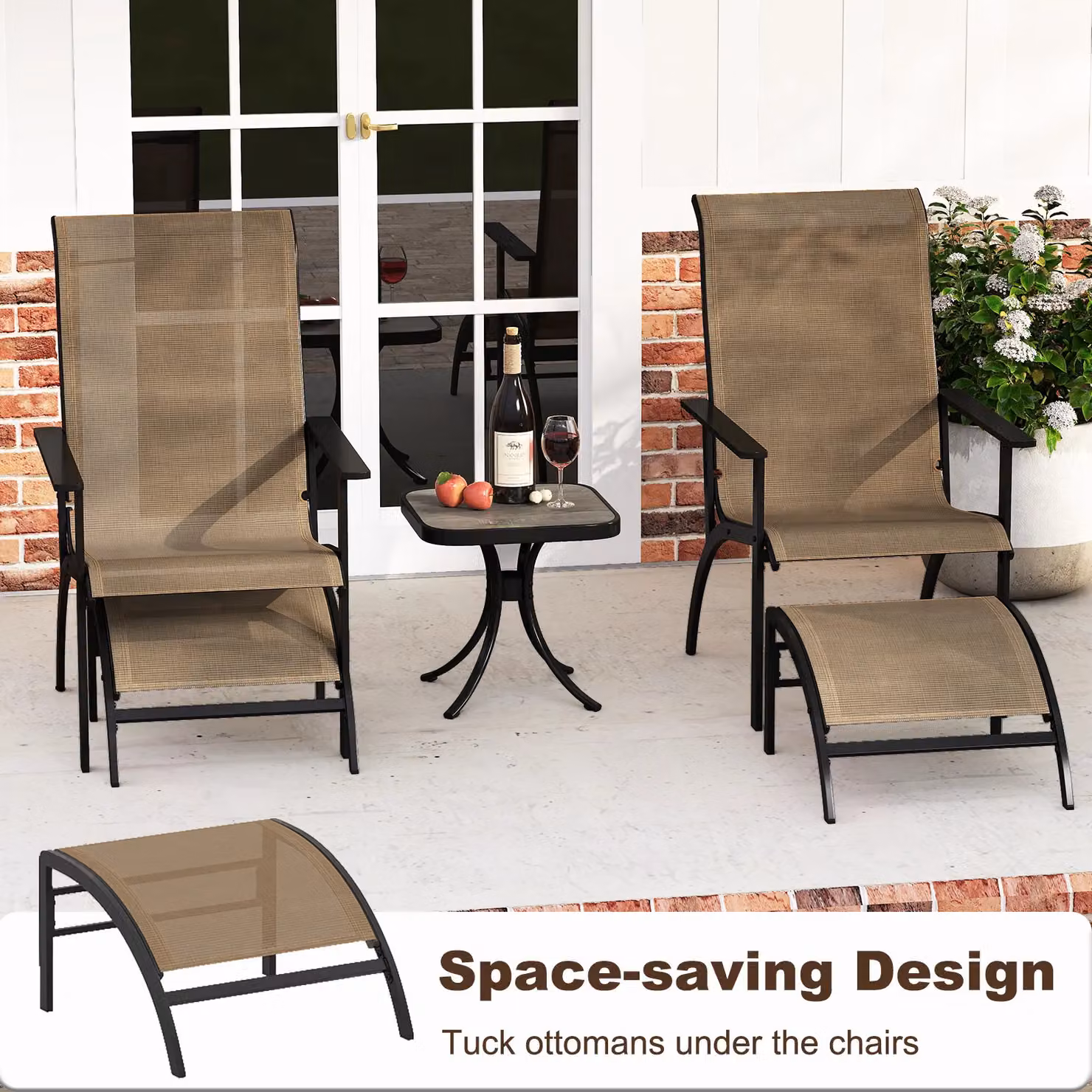 Gymax 5 Piece Outdoor Lounge Chair Set with Ottomans and Side Table in Brown – 2