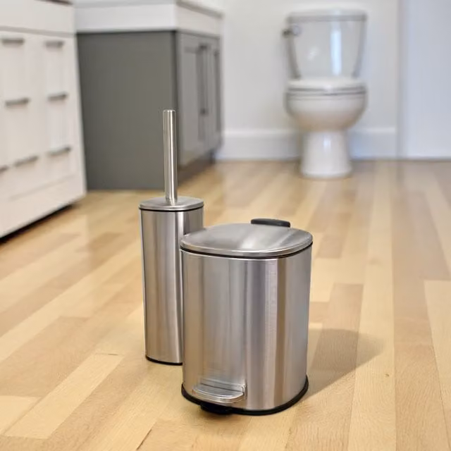 Capri 3L Silver Stainless Steel Pedal Bin and Toilet Brush Set with Soft Close Lid and Removable Inner Bucket, H 23.0 x W 21.0 x D 23.0 cm