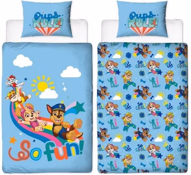 Paw Patrol Reversible Childrens Duvet Cover and Pillowcase Set, Blue and Multicolour, W/D/H: 140 x 200 cm and 90 x 190 cm