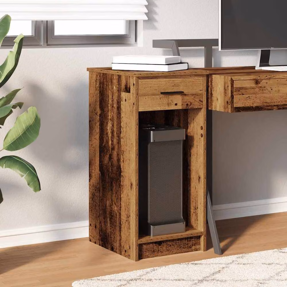 Berkfield Home Computer Tower Stand with Drawer in Brown Old Wood, W/D/H: 35 x 45 x 77 cm – 3