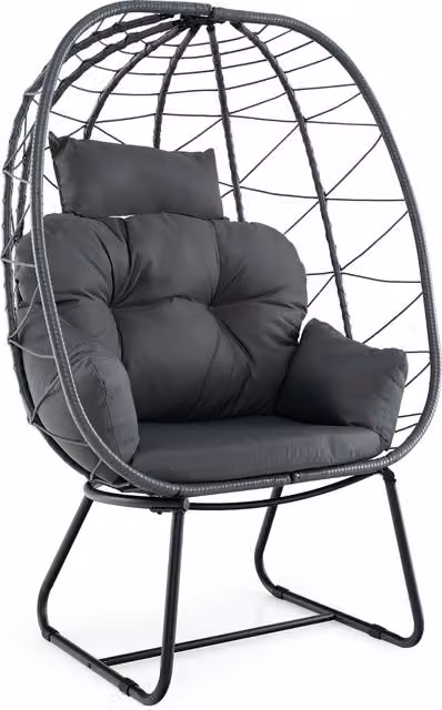 Costway Modern Grey Rattan and Metal Wicker Lounge Chair