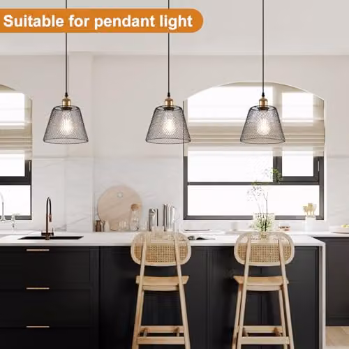 Harper Living Vintage Metal Mesh Pendant Ceiling Light Shade in Black with Reducer Ring – 5