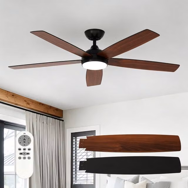 GOECO Modern Wooden LED Ceiling Fan Light with Remote Control, Brown