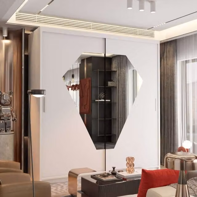 Sliding Wardrobes 4U Modern Double Sliding Wardrobe with LED Light, White, W: 203 cm, H: 217 cm, D: 62 cm