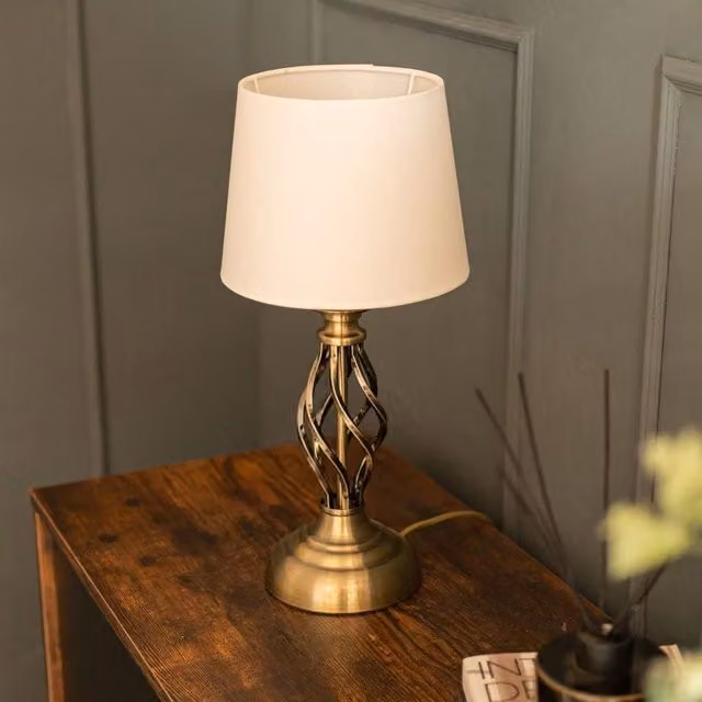 ValueLights Memphis Antique Gold Traditional Table Lamp with Brown Fabric Lampshade