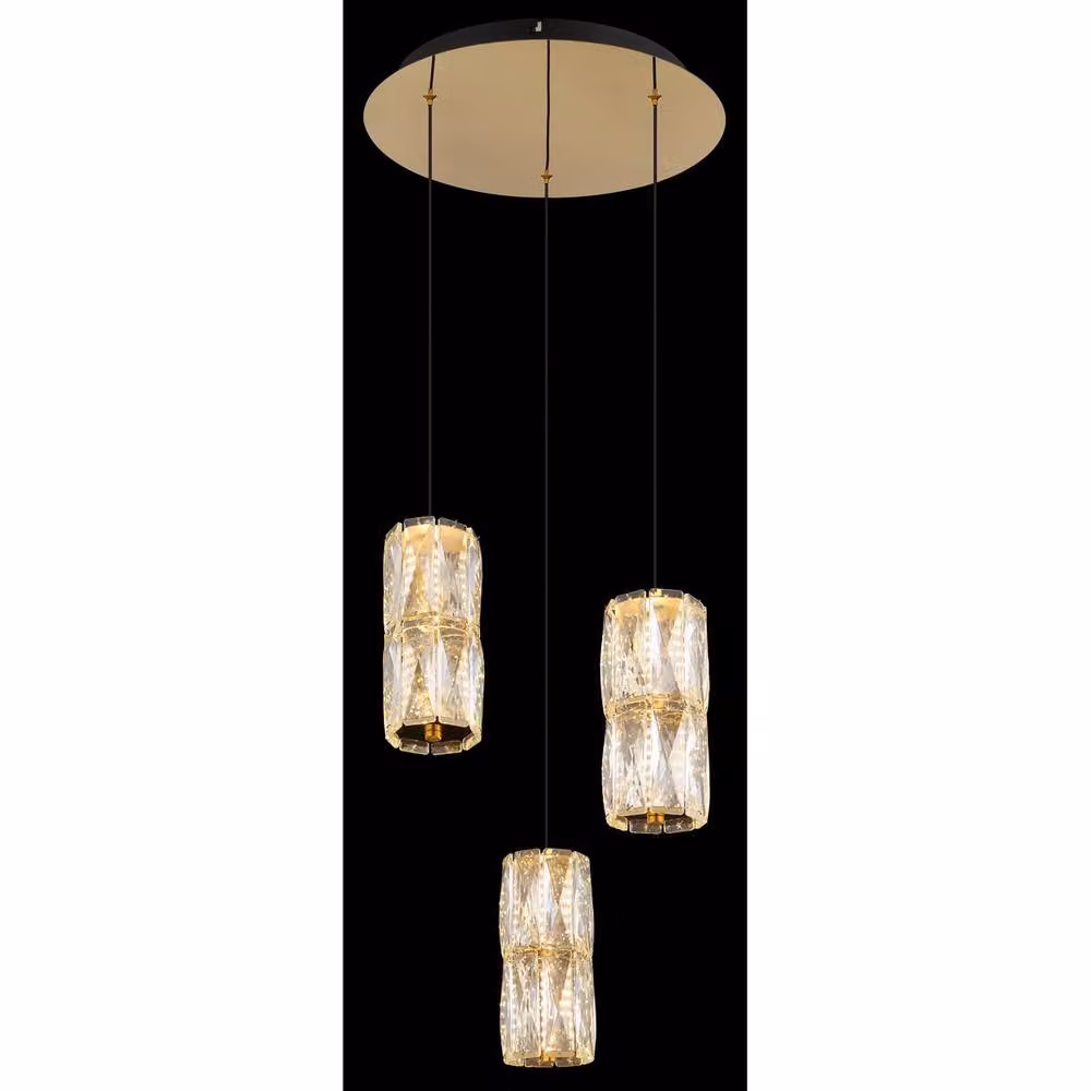 Netlighting Stefanie Cluster Pendant Ceiling Light in Gold/Brass with Transparent Glass and LED Warm White 3000K – 3