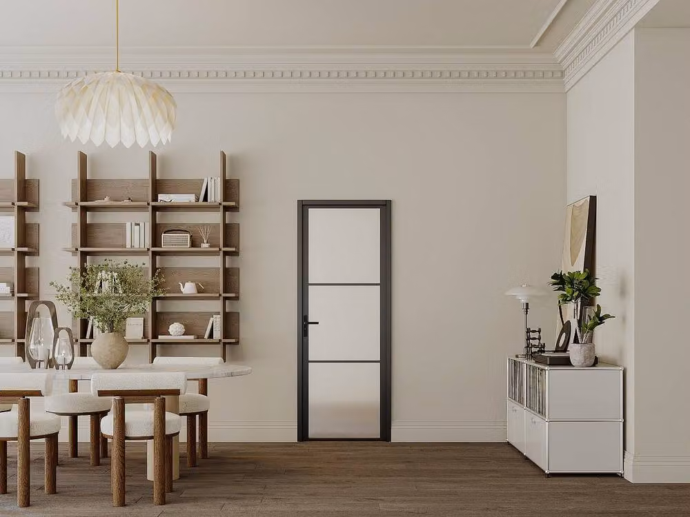 Vente-unique Reversible Modern Black Aluminum and Frosted Tempered Glass Swing Door, H: 204 cm, W: 83 cm – 2